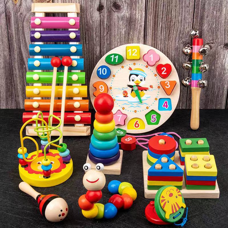 Early Education Educational Toys Children'S Small Winding Beads Eight-Tone Piano Alarm Clock Children'S Knocking Piano Suit Wooden Baby Montessori Infants - Image 5